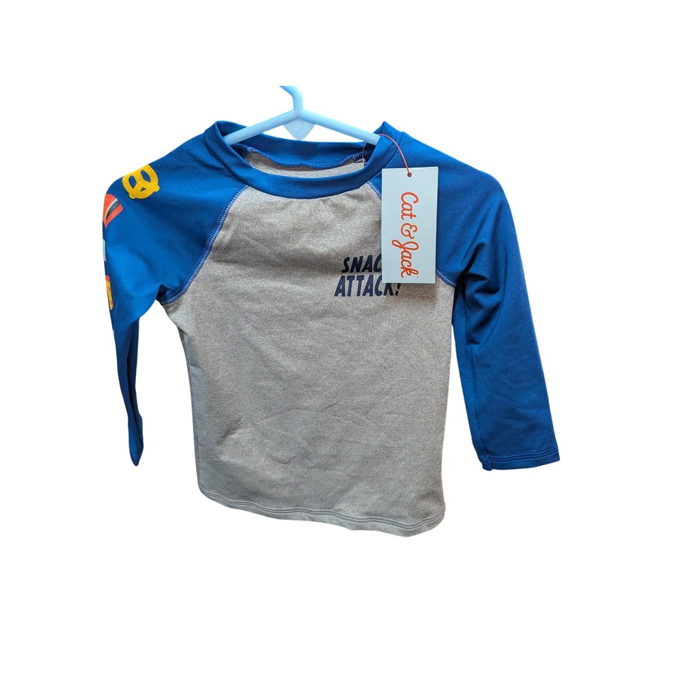 Cat & Jack Boys 18M Snack Attack Long Sleeve Rash Guard Swim Shirt Blue Gray NWT